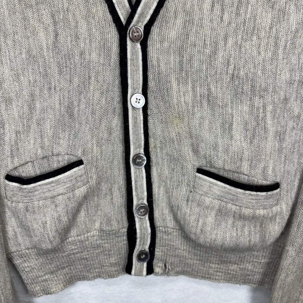 True Vintage V Neck Cardigan Sweater Men's 42 Large Gray 1960s USA Grandpa Core